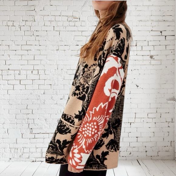 Anthropologie Lola Cardigan Sweater Sz XS/S Oversized Black Multi Floral Boho - Picture 3 of 14